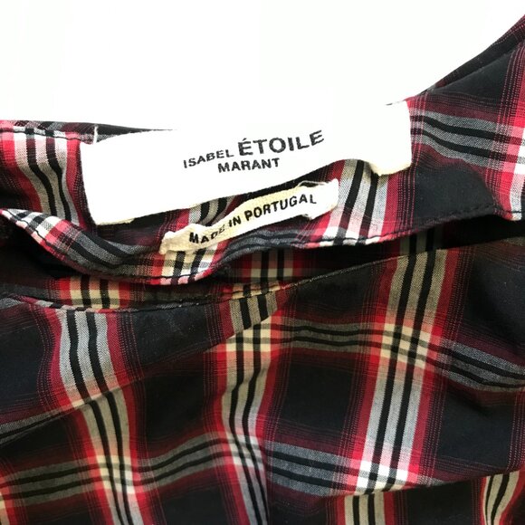 Isabel Marant Etoile Olympe Plaid Check Blouse Top Shirt Womens 40 8 Black Red - Picture 6 of 13